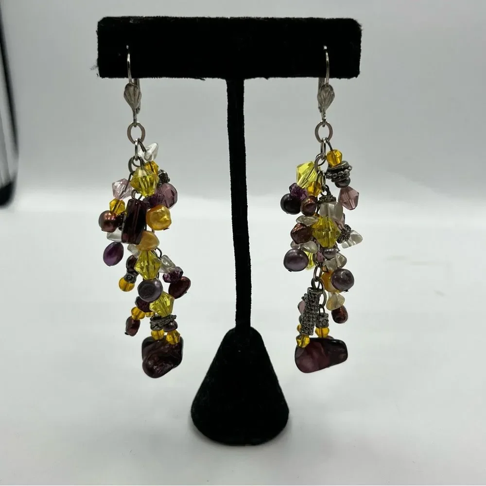 Elegant handmade Multi-Color pearl yellow glass Dangle Earrings